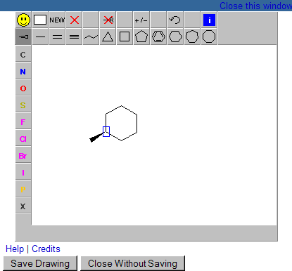 JME Editor frame with tools palette and partly drawn molecule