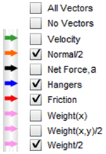List of check boxes with Normal/2, Hangers, Friction, and Weight/2 checked.