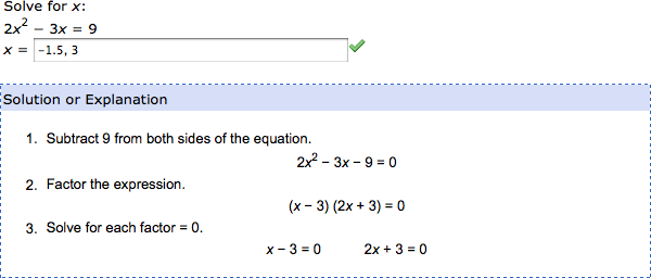 a question followed by a solution section that contains the three steps necessary to solve the question correctly