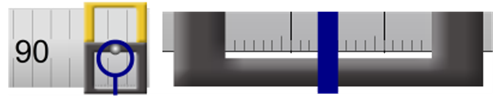 Two screenshots of the the clamp in the apparatus. The screenshot on the left shows the clamp set to 94.4 cm. The screenshot on the right shows the clamp zoomed in on so that millimters can be seen.