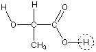 Structure of lactic acid. The H bonded to the C  with a double bond to O is the acidic proton.